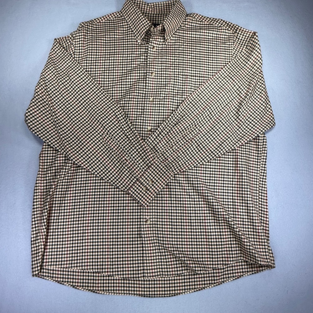 Jos A Bank Travelers Collection Mens XL Tan Plaid Button Down Shirt Long Sleeve